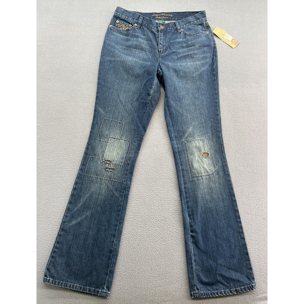 VTG Lauren Ralph Lauren Jeans Womens Sz 6 Franklyn Patchwork Bootcut Blue